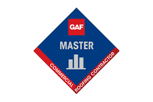 Blue, red, and gray diamond logo that is for the logo for the GAF Master Commercial Roofing Contractor program.