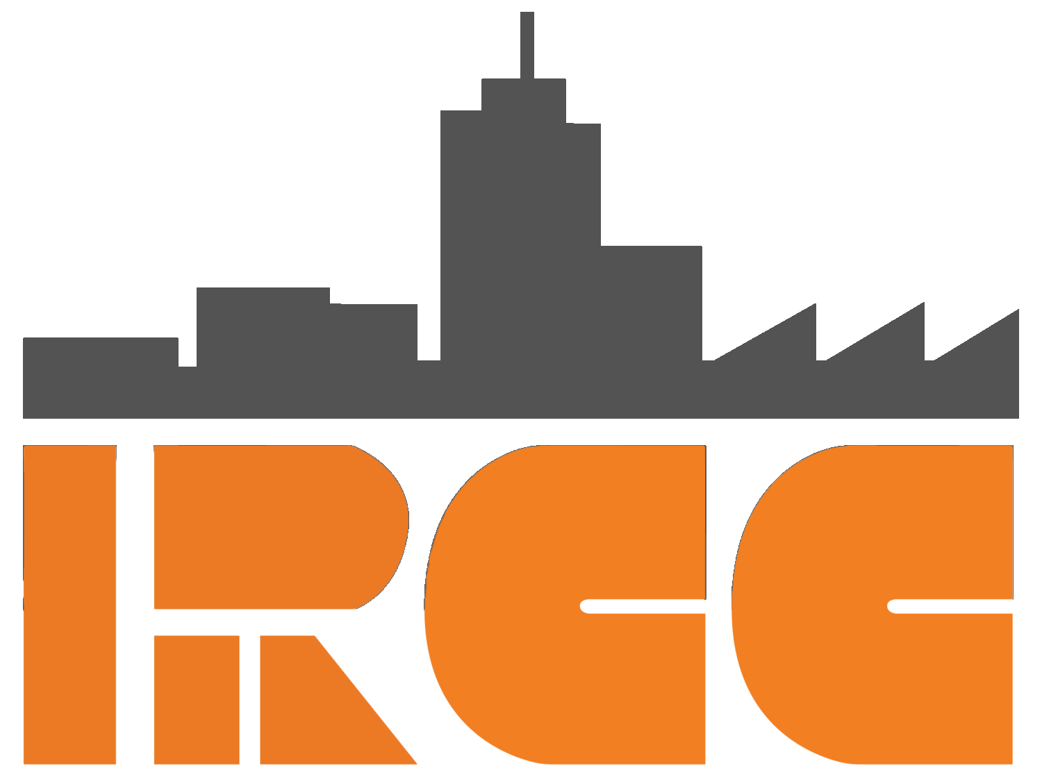 IRCC logo, which stands for the Independent Roofing Contractors Of California. The top part of the logo is a gray silhouette of a city. The bottom of the logo is orange bold letters that say "IRCC".